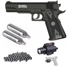 Cargar imagen en el visor de la galería, Pistola P1911 Swiss Arms 4.5+lintena Laser+2co2+500bb