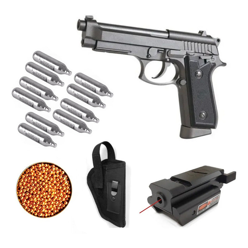 Kit Pistola Kwc Pt92 + Laser Rojo + Funda + 10 Co2 + 500 Bb