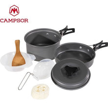 Cargar imagen en el visor de la galería, Kit Cocinilla Camping A Gas Manguera + Set Ollas Campsor 2p
