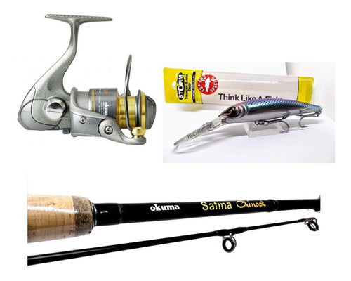 Kit Pesca Salmon Rio/lago Carrete Okuma 45b + Caña +señuelo
