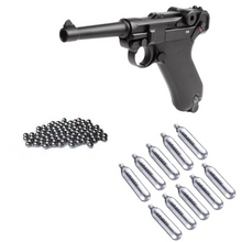 Cargar imagen en el visor de la galería, Pistola kwc Luger P08 Co2 Blowback 10 co2 + 500bb
