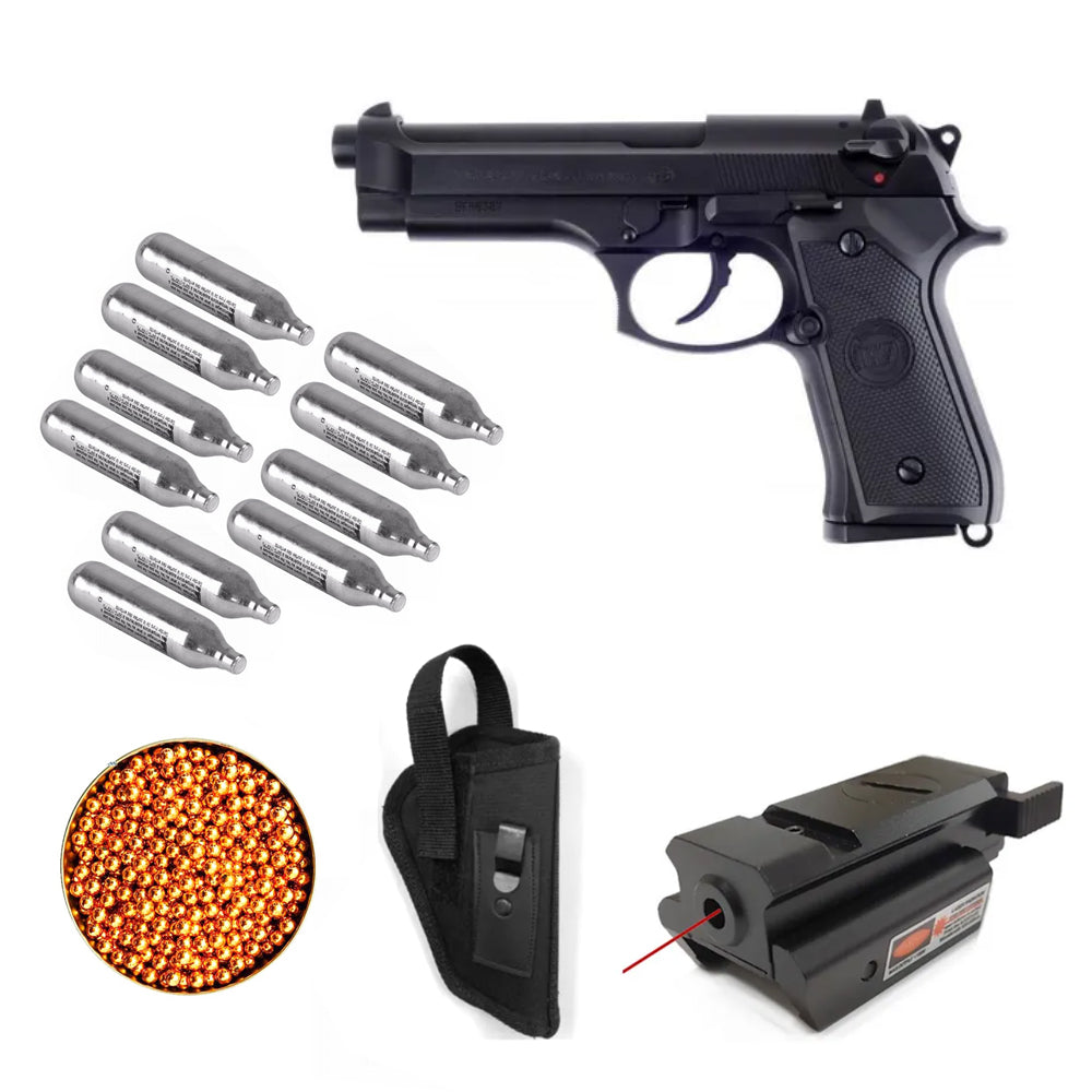 Kit Pistola KWC M92 + Laser Rojo + Funda + 10 co2 + 500BB