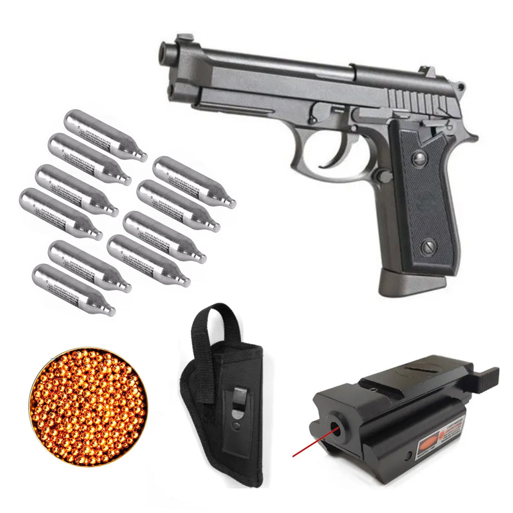 Kit Pistola KWC Pt92 + Laser Rojo + Funda + 10 co2 + 500 BB